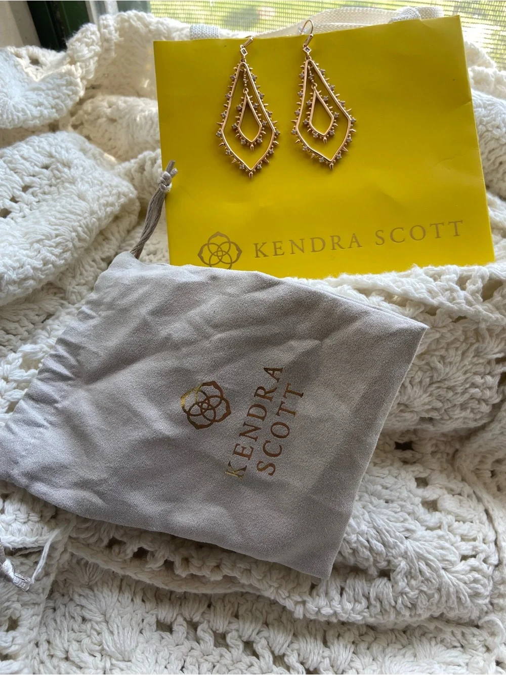 Kendra Scott Gold Crystal Double Drop Statement Earrings